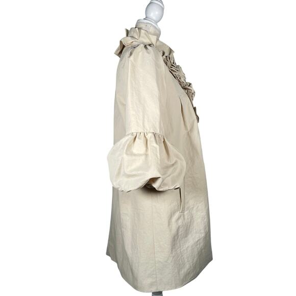 Ryu VTG Jacket Trench Coat Womens Med Cream Ruffles Lined Rosettes Boho NWOT - Picture 5 of 5